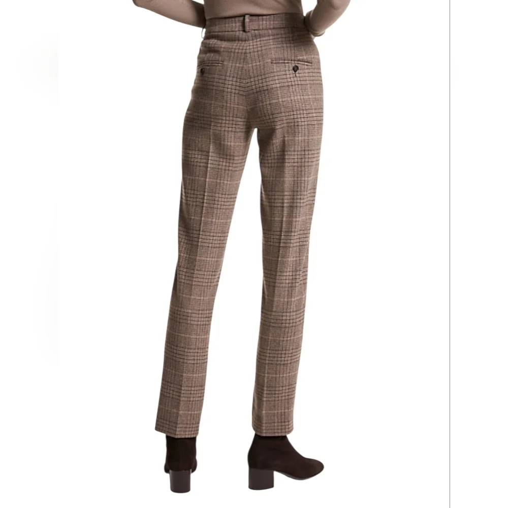 Michael Kors Collection Made in Italy Pure Virgin Wool Plaid Brown Straight Leg - Picture 2 of 13